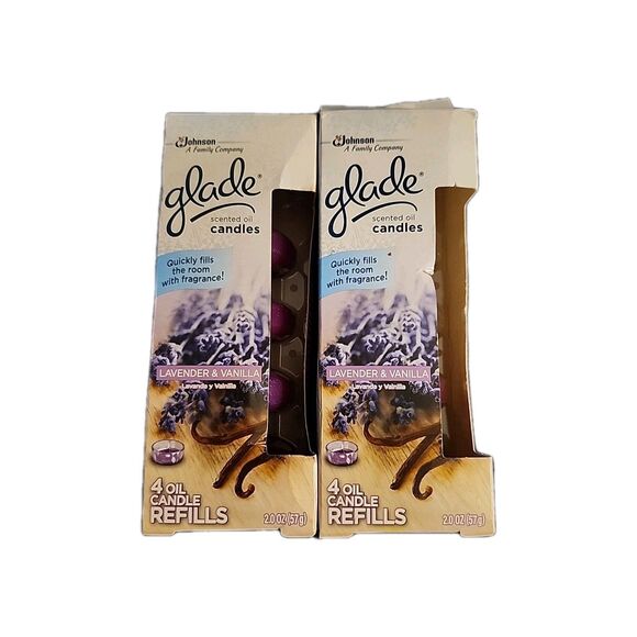 NOS 6 Refills Glade Round Glass Oil Candle Lavender Vanilla Scented 4pk VTG NIP - Picture 1 of 9